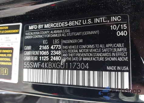 2016 Mercedes-Benz C 300 4Matic/Luxury 4Matic/Sport 4Matic из США, поврежденный, VIN 55SWF4KBXGU117304